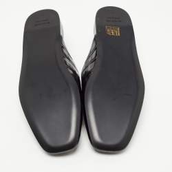 Balenciaga Black Croc Embossed Leather Cosy BB Flat Mules Size 37 