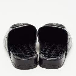Balenciaga Black Croc Embossed Leather Cosy BB Flat Mules Size 37 