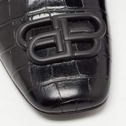 Balenciaga Black Croc Embossed Leather Cosy BB Flat Mules Size 37 