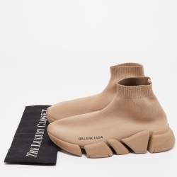 Pre Owned Balenciaga Brown Knit Fabric Speed Trainer Sneakers Size 37