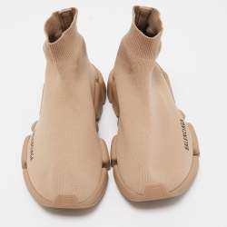 Pre Owned Balenciaga Brown Knit Fabric Speed Trainer Sneakers Size 37