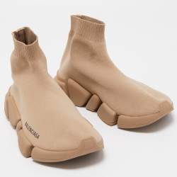 Pre Owned Balenciaga Brown Knit Fabric Speed Trainer Sneakers Size 37