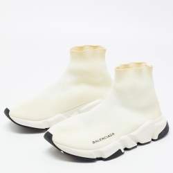 Pre Owned Balenciaga Off White Knit Fabric Speed Trainer Sneakers Size 39