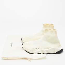 Pre Owned Balenciaga Off White Knit Fabric Speed Trainer Sneakers Size 39