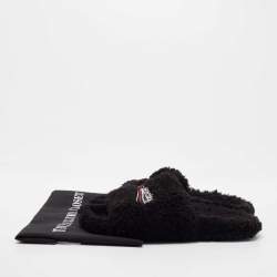 Pre Owned Balenciaga Black Fur Slide Flats Size 39