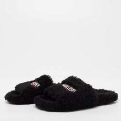 Pre Owned Balenciaga Black Fur Slide Flats Size 39
