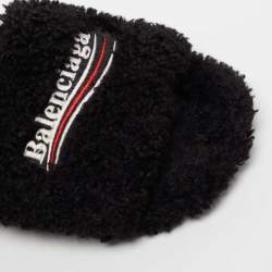Pre Owned Balenciaga Black Fur Slide Flats Size 39