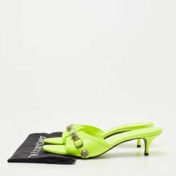 Pre Owned Balenciaga Neon Yellow Leather Cagole Slide Sandals Size 41