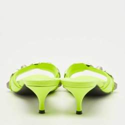 Pre Owned Balenciaga Neon Yellow Leather Cagole Slide Sandals Size 41