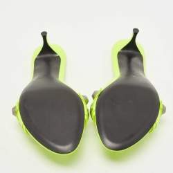 Pre Owned Balenciaga Neon Yellow Leather Cagole Slide Sandals Size 41