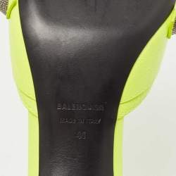 Pre Owned Balenciaga Neon Yellow Leather Cagole Slide Sandals Size 41