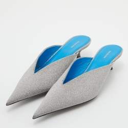 مملوكة مسبقًا Balenciaga Silver Glitter Knife Pointed Toe Mules Size 39