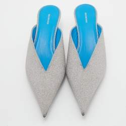 مملوكة مسبقًا Balenciaga Silver Glitter Knife Pointed Toe Mules Size 39