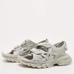 Pre Owned Balenciaga Grey Rubber and Leather Track Sandals Size 36