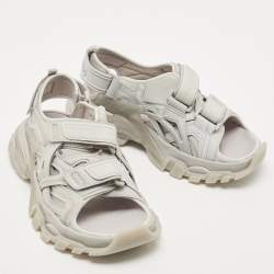 Pre Owned Balenciaga Grey Rubber and Leather Track Sandals Size 36