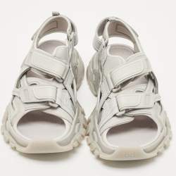 Pre Owned Balenciaga Grey Rubber and Leather Track Sandals Size 36
