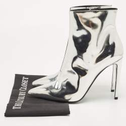 Balenciaga Silver Leather Ankle Booties Size 39