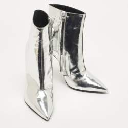 Balenciaga Silver Leather Ankle Booties Size 39