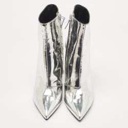 Balenciaga Silver Leather Ankle Booties Size 39