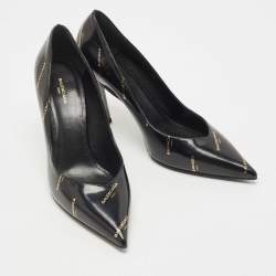 Pre Owned Balenciaga Black Leather Talon Slash Pumps Size 38