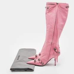 Pre Owned Balenciaga Pink Leather Le Cagole Knee Length Boots Size 38