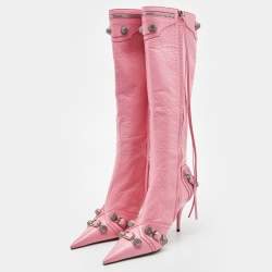 Pre Owned Balenciaga Pink Leather Le Cagole Knee Length Boots Size 38
