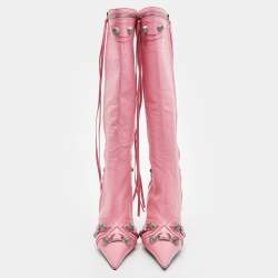 Pre Owned Balenciaga Pink Leather Le Cagole Knee Length Boots Size 38