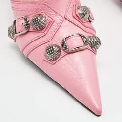 Pre Owned Balenciaga Pink Leather Le Cagole Knee Length Boots Size 38