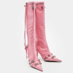 Pre Owned Balenciaga Pink Leather Le Cagole Knee Length Boots Size 38