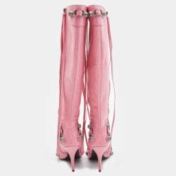 Pre Owned Balenciaga Pink Leather Le Cagole Knee Length Boots Size 38