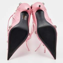 Pre Owned Balenciaga Pink Leather Le Cagole Knee Length Boots Size 38