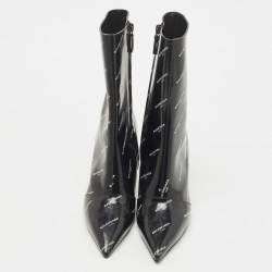 Pre Owned Balenciaga Black Leather Logo Print Booties Size 39