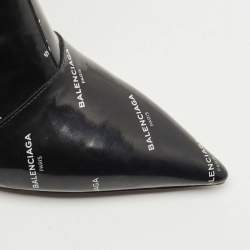Pre Owned Balenciaga Black Leather Logo Print Booties Size 39