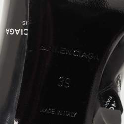 Pre Owned Balenciaga Black Leather Logo Print Booties Size 39