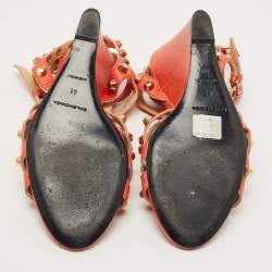 Pre Owned Balenciaga Orange Leather Arena Wedge Sandals Size 41