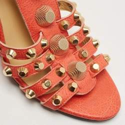 Pre Owned Balenciaga Orange Leather Arena Wedge Sandals Size 41