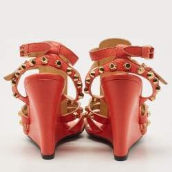 Pre Owned Balenciaga Orange Leather Arena Wedge Sandals Size 41