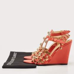 Pre Owned Balenciaga Orange Leather Arena Wedge Sandals Size 41