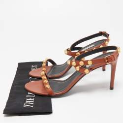 Pre Owned Balenciaga Brown Leather Arena Ankle Strap Sandals Size 39