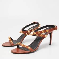 Pre Owned Balenciaga Brown Leather Arena Ankle Strap Sandals Size 39