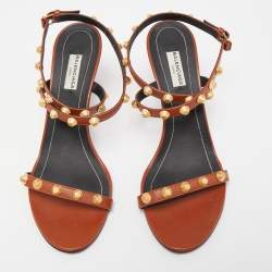 Pre Owned Balenciaga Brown Leather Arena Ankle Strap Sandals Size 39