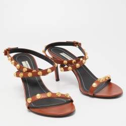 Pre Owned Balenciaga Brown Leather Arena Ankle Strap Sandals Size 39