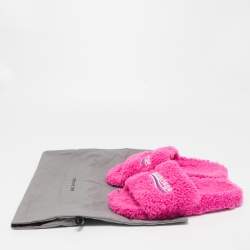 Pre Owned Balenciaga Pink Fur Flat Slides Size 39  