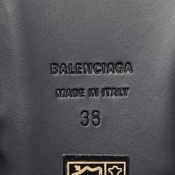 Pre Owned Balenciaga Green Leather Studded Cagole Flat Slides Size 38