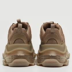 Pre Owned Balenciaga Brown Faux Leather and Mesh Triple S Low Top Sneakers Size 36