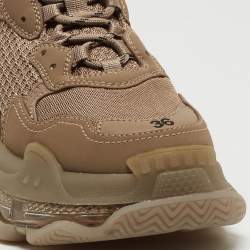 Pre Owned Balenciaga Brown Faux Leather and Mesh Triple S Low Top Sneakers Size 36