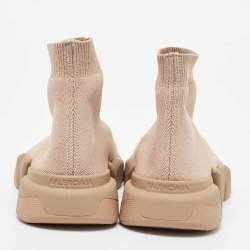 Pre Owned Balenciaga Light Brown Knit Fabric Speed Trainer Sneakers Size 39