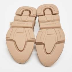 Pre Owned Balenciaga Light Brown Knit Fabric Speed Trainer Sneakers Size 39