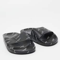 Pre Owned Balenciaga Black Leather Flat Slides Size 36