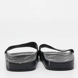 Pre Owned Balenciaga Black Leather Flat Slides Size 36